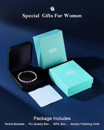 Iefil Tennis Bracelets for Women - 925 Sterling Silver Birthstone Bracelet, Anniversary Birthday Gifts for Women, Jewelry Gifts for Woman Her, 6.5"-7"