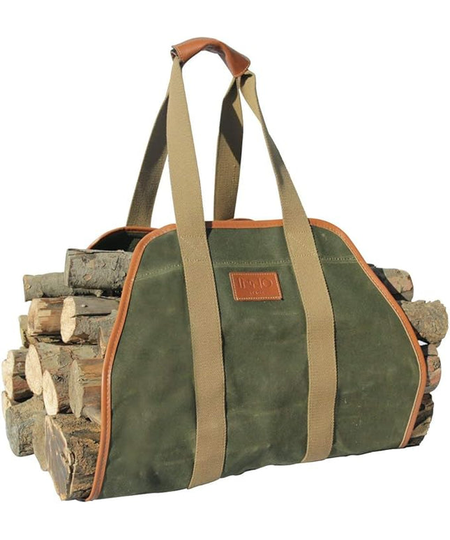 INNO STAGE Firewood Carrier Firewood Bag Heavy Duty Waxed Canvas Log Carrier Tote for Firewood, Large Fire Wood Sling Carrier with Handles for Easy Transport Carrying and Wood Stove Accessories