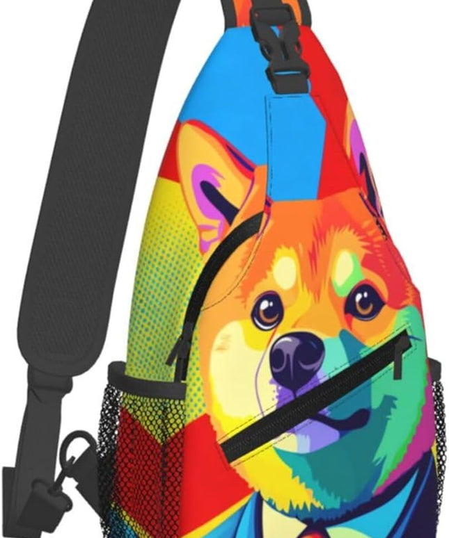 Animal Face Sling Bag Crossbody Bags Chest Bag Backpack for Travel Running and Hiking for Men Women Colorful Dog 2