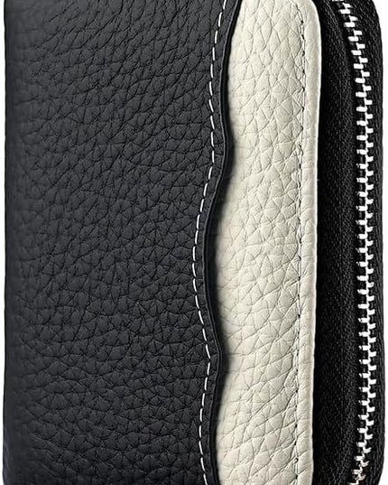 Linno RFID 20 Slots Credit Card Holder Genuine Leather Small Wallet for Women or Men with Zipper