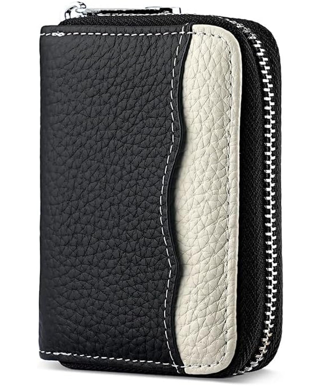 Linno RFID 20 Slots Credit Card Holder Genuine Leather Small Wallet for Women or Men with Zipper