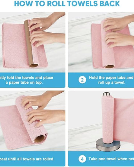 AIDEA Microfiber Cleaning Cloth Roll, 75PK, Tear Away Reusable Paper Towels, Pink Towels Lint Free Rags for House, Kitchen, Car Cleaning Supplies, 11.5"×11.5"