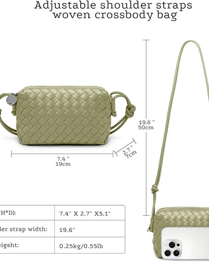 Woven Leather Crossbody Bag,Small Woven Crossbody Purse for Women, Mini braided Clutch Shoulder Handbag,Light Weight