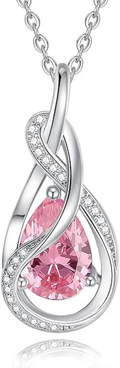 FANCIME TimelessTie Birthstone Necklace for Women White Gold Plated Sterling Silver Ribbon Design Jewelry Knot Pendant Fine Jewelry Gemstone Birthday Graduation Anniversary Christmas Gifts for Women Wife Mother Her