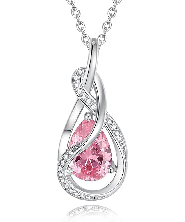 FANCIME TimelessTie Birthstone Necklace for Women White Gold Plated Sterling Silver Ribbon Design Jewelry Knot Pendant Fine Jewelry Gemstone Birthday Graduation Anniversary Christmas Gifts for Women Wife Mother Her