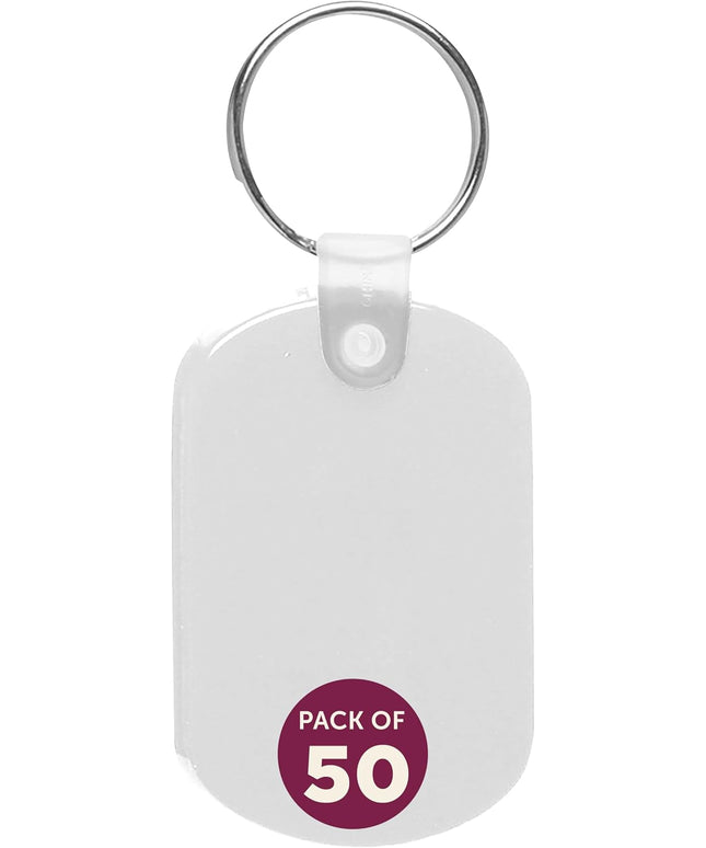 DISCOUNT PROMOS Tag Soft Plastic Keychains - 50 pack - Small Key Tag Chain For Staying Organized - Rubber Key Ring Keychain – White