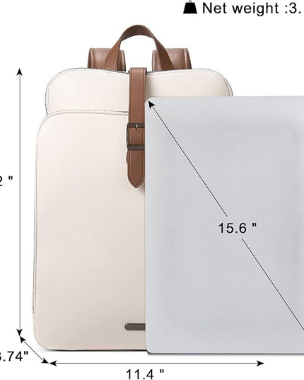 CLUCI Leather Backpack for Women, 15.6 inch Laptop Bag, Large Genuine Work Backpack Travel Back
