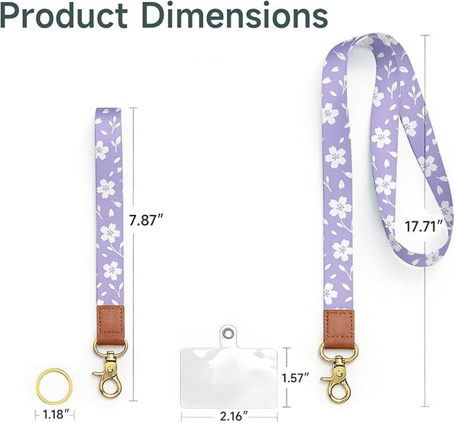 Cell Phone Lanyard with Wrist Strap, Sakura Floral Neck Lanyard for Phones, Car Keys, ID Badge and Wallet – Universal Set