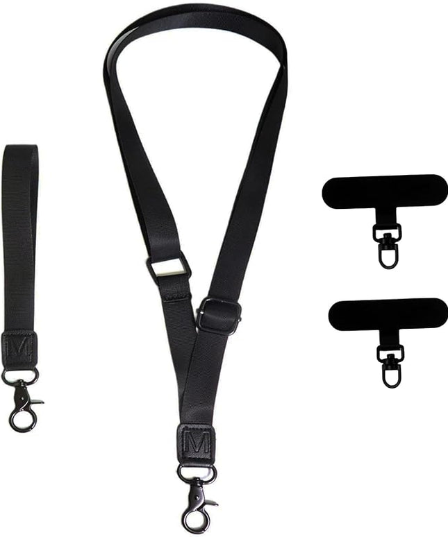 Adjustable Lanyard for Phone, Camera, Name Tags, ID card, Keychain and Wristlet Straps with 2 phone pads(Black)