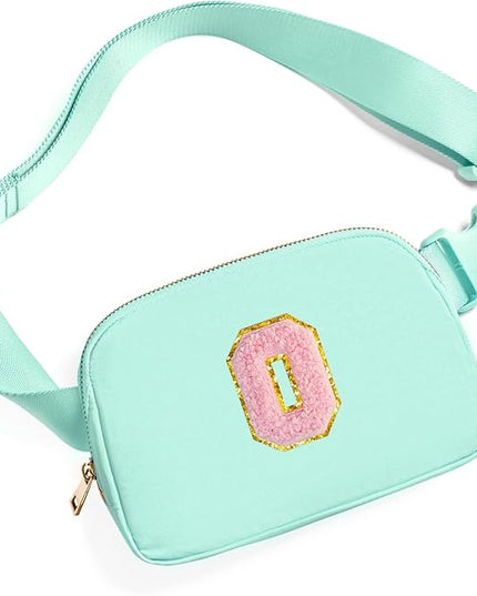 Gitus Belt Bag Fanny Pack Crossbody Bags with Initial Letter Patch Cute Stuff Birthday Gifts for Teenager Girls Trendy Preppy Stuff for Teen Girls Cool Stuff for Teens (Mint Green-O)