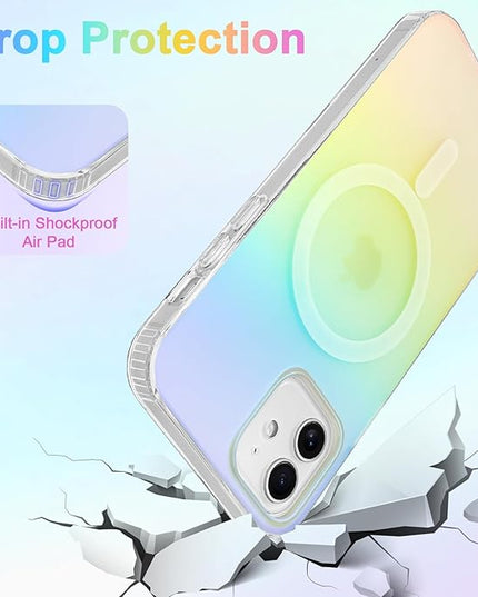 Cute Case for iPhone 12 & 12 Pro Case for Women Girls [Compatible with Magsafe] Glitter Sparkly Girly Aesthetic Rainbow Magnetic Protective Cover, Translucent Iridescent Blue & Pink