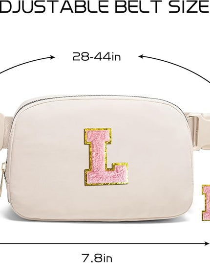 Gitus Belt Bag Fanny Pack Crossbody Bags with Initial Letter Patch Cute Stuff Birthday Gifts for Teenager Girls Trendy Preppy Stuff for Teen Girls(Beige-L)
