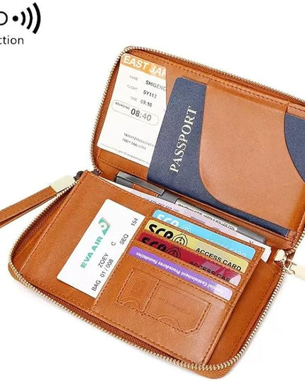 Multi-Functional RFID Passport Wallet,Travel Wallet for Men & Women,With zipper, anti-theft passport holder，Slim Leather Cover for Credit Cards, Tickets, Cash (Black)