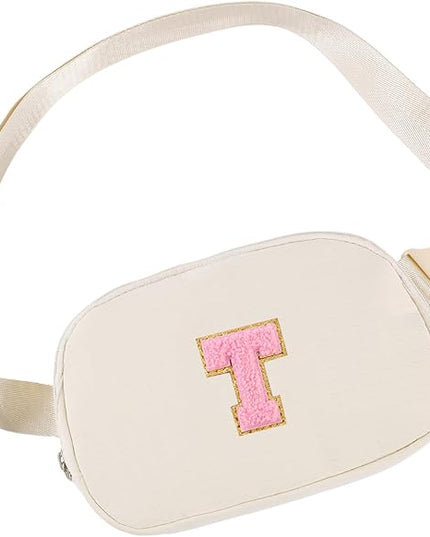 Glratn Initial Letter Fanny Pack for Girls,Patch Belt Bag,Toddler Crossbody Bags，Gifts for 3 4 5 6 7 8 9 10 11 37 Year Old Teens Kids,Christmas Graduation Gifts for Teen Girls ，(Beige-T)