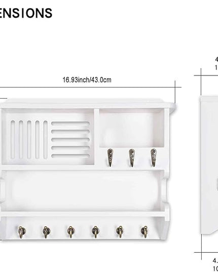 Mutsault Key Holder for Wall, Mail and Key Holder for Home Decor, Key and Mail Holder for Wall with Key Hooks, White