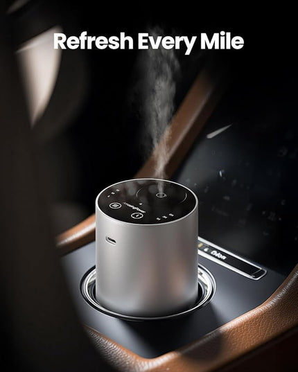 Waterless Essential Oil Diffuser, Rechargeable Scent Diffusers with 3 Mist Levels & Timers, Portable Aromatherapy Diffuser for Home Car Room Studio Office, Silver Metal