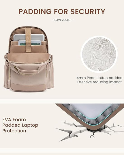 LOVEVOOK Laptop Backpack for Women with Pouch Pocket for Large Capacity Cup,15.6 Inch Laptop Computer Bag Travel Backpack Purse,Waterproof Work Business Backpack College Teacher Bags,Nude