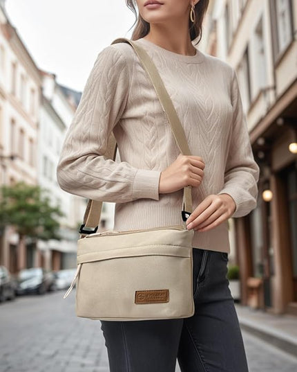 Crossbody Sling Bag Canvas Purse Small Shoulder Handbag 5 Pocket Casual Travel Messenger Hobo Bag Phone Satchel Backpack