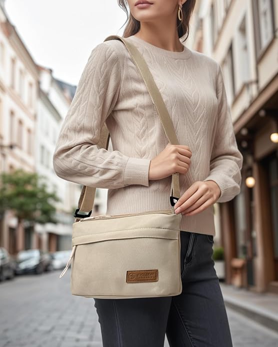 Crossbody Sling Bag Canvas Purse Small Shoulder Handbag 5 Pocket Casual Travel Messenger Hobo Bag Phone Satchel Backpack