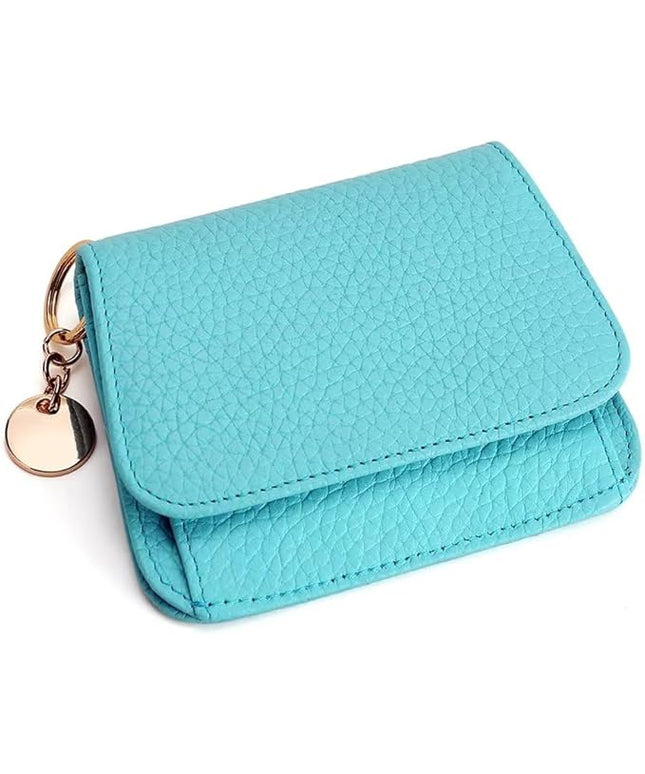 Mudono Small Wallet for Women RFID Blocking Genuine Leather Card Case Slim Tri-Fold Wallet with Zipper Pocket and Keychain