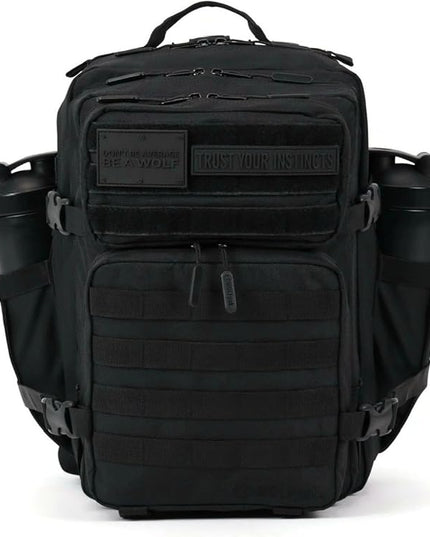 WOLFpak 35L Athletic Gym Backpack - Durable 1000D Waterproof Oxford Material with MOLLE Webbing, Laptop Pocket & Dual Cup Holders, Durable Fitness/Travel/Military Daypack (NightShade Edition)