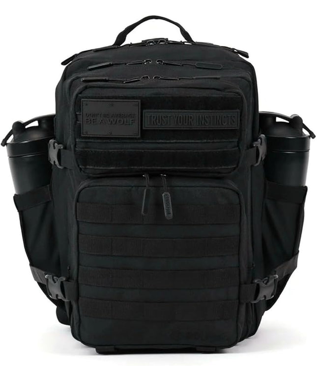 WOLFpak 35L Athletic Gym Backpack - Durable 1000D Waterproof Oxford Material with MOLLE Webbing, Laptop Pocket & Dual Cup Holders, Durable Fitness/Travel/Military Daypack (NightShade Edition)