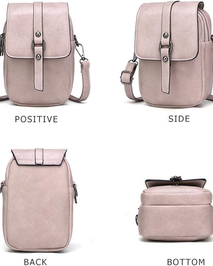myfriday Vintage Crossbody Phone Bag for Women, Small PU Leather Shoulder Purse and Handbag with Tassel&Rivet Decoration