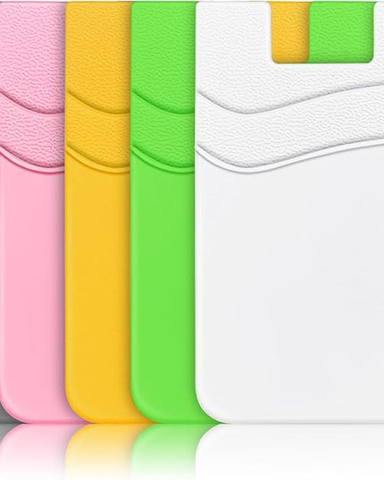 SHANSHUI Card Holder for Phone Case, Silicone Sticky Sleeve Pocket Stick on Business ID Credit Card Cell Phone Wallet Fitting for iPhone, Android & Most Smartphones, 5 PCS Grey White Yellow Green Pink