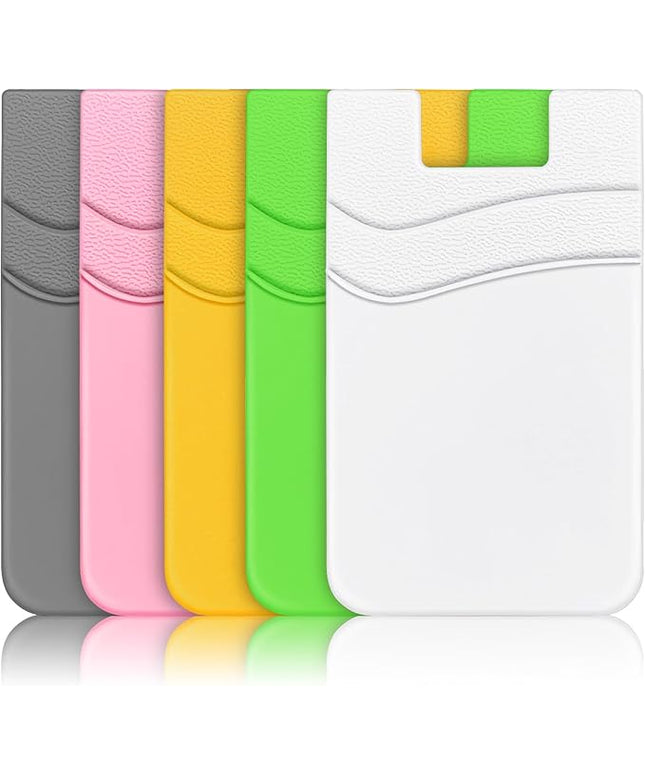 SHANSHUI Card Holder for Phone Case, Silicone Sticky Sleeve Pocket Stick on Business ID Credit Card Cell Phone Wallet Fitting for iPhone, Android & Most Smartphones, 5 PCS Grey White Yellow Green Pink