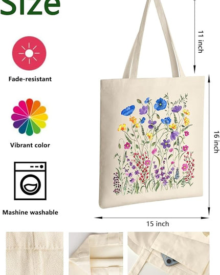 AUSVKAI Canvas Tote Bag for Women, Aesthetic Cute Grocery Grocery Reusable Cotton Gift Bag for Shooping Beach Trendy Gifts
