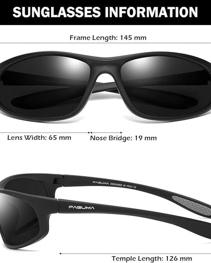 FAGUMA Polarized Sports Sunglasses For Men Cycling Driving Fishing UV400 Protection