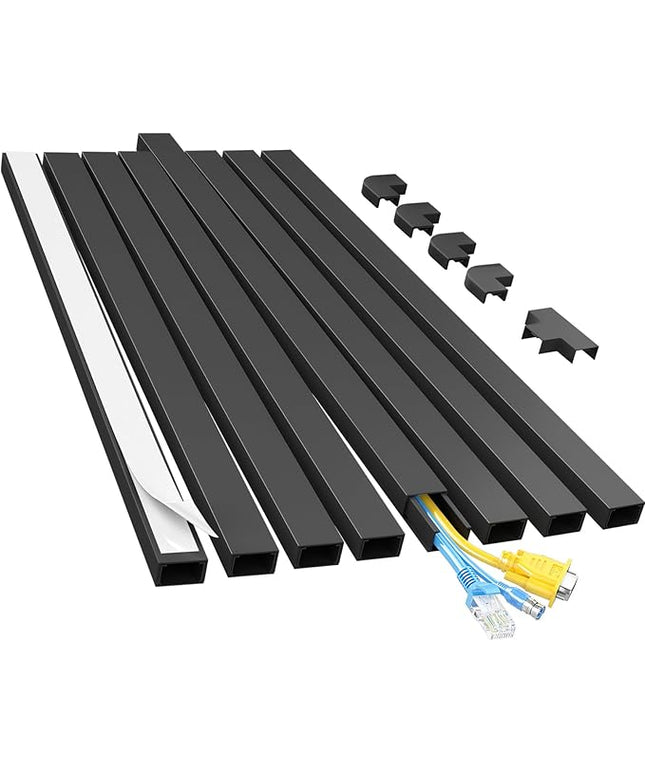 Yecaye Cord Hider, 113in Medium Cord Covers for Wires on Wall, Cord Organizer for 2-3 Wires, Easy Install Cable Management Kit, TV Cable Hider for Home Office, W0.95in H0.55in, Black