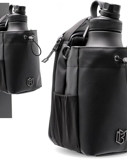 Magnetic Gym Bag for Men and Women – Sling Bottle Bag with Magnetic Attachment | Water Bottle Holder, Gym Pouch, Crossbody Bag for Sports & Travel, (Black - 64oz)