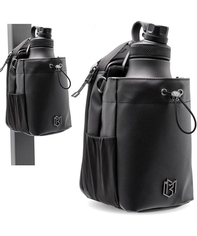 Magnetic Gym Bag for Men and Women – Sling Bottle Bag with Magnetic Attachment | Water Bottle Holder, Gym Pouch, Crossbody Bag for Sports & Travel, (Black - 64oz)