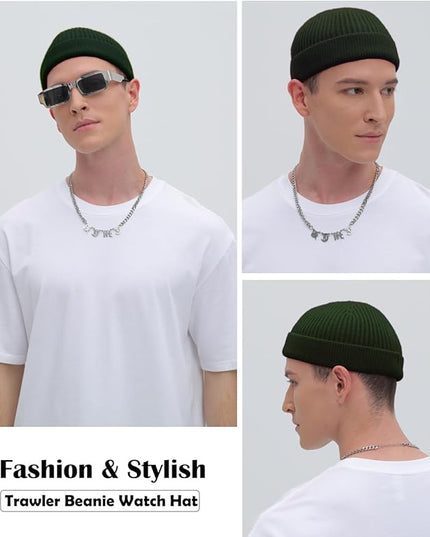 ROYBENS Thin Swag Wool Short Fisherman Beanie for Men Women, Knit Cuff Trawler Beanie Watch Hat, Soft Spring Fall Skull Cap