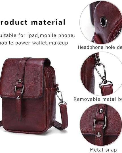 myfriday Vintage Crossbody Phone Bag for Women, Small PU Leather Shoulder Purse and Handbag with Tassel&Rivet Decoration
