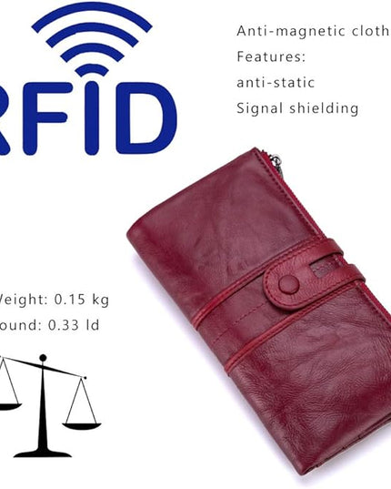myfriday Women's RFID Blocking Genuine Leather Wallet, Bifold Long Clutch Wallet Money Clips Ladies Card Holder Purse