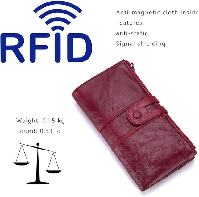 myfriday Women's RFID Blocking Genuine Leather Wallet, Bifold Long Clutch Wallet Money Clips Ladies Card Holder Purse