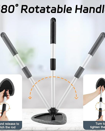 Windshield Cleaner Tool, Car Interior Window Cleaning Tool, Car Wash kit with 4 Reusable Microfiber Pads, 2 Extendable Handle and 2 Spray Bottles, Glass Wiper Kit for Windshield, Home Windows