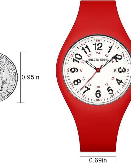 GOLDEN HOUR Waterproof Sports Analog Unisex Watches for Nurse Medical Professionals, Students - Military Time Glowing Easy to Read Dial, Jelly Silicone Strap