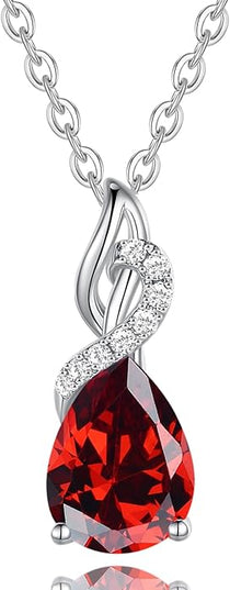 FANCIME 14K Solid White Gold Teardrop Pendant with Diamond Birthstone Necklace
