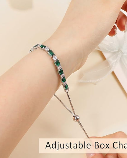 Birthstone Tennis Bracelets for Women White Gold Sterling Silver Gemstone Bracelets Adjustable Chain 6-9 Inchs Jewelry Anniversary Birthday Gifts for Women Mom Wife Her