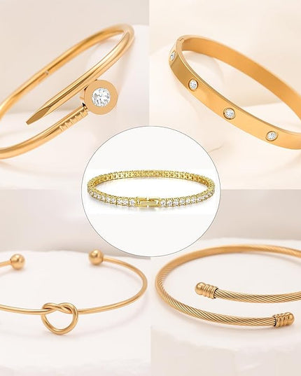 18 K Gold Plated Love Bangle Bracelet Stack Cuff Jewelry for Women Jewelry Set for Women Gift with Box