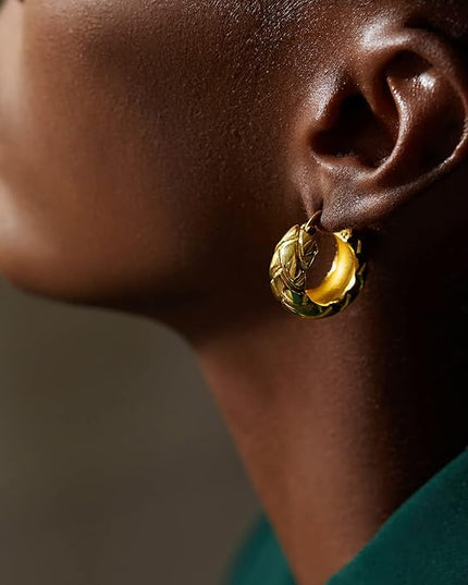 18K Gold Plated Chunky Hoop Earrings for Women Fashion Thick Gold Hoops Set Jewelry for Birthday Christmas Gifts