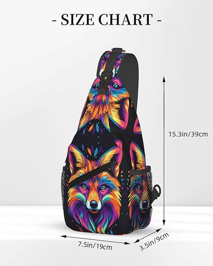Animal Face Sling Bag Crossbody Bags Chest Bag Backpack for Travel Running and Hiking for Men Women Colorful Fox