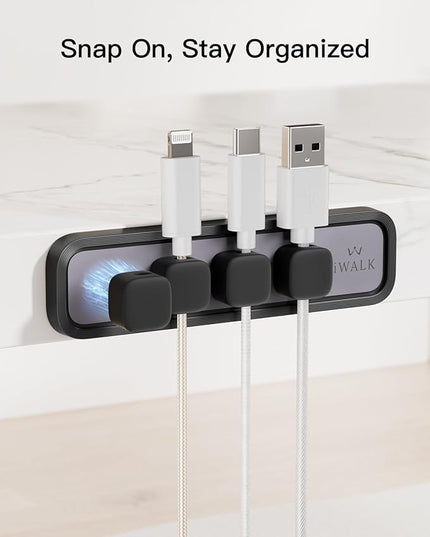 iWALK Magnetic Cable Holder,Reusable Adhesive Desktop Cord Organizer for 2-6mm Cables,4 Clips for Lightning & USB C/Micro Cables,Sticks to Wood,Glass,Metal, Marble,2-Pack,Black
