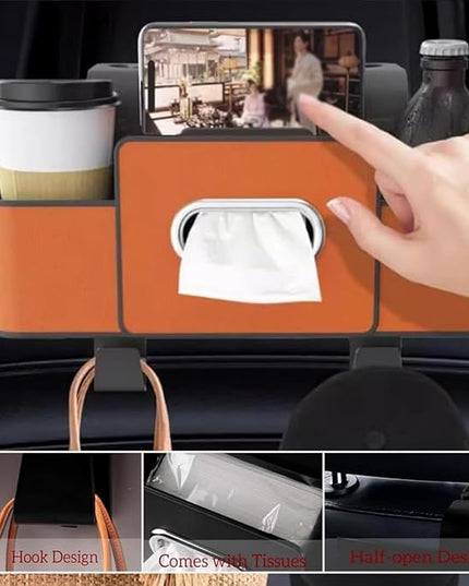 Car Organizers and Storage Box,3-in-1 Car Backseat Organizer,Multifunctional Car Seat Back Storage Box,Car Breeze Organizer with Cup Holder,Tissue Box&Hooks,Keep Your Ride Clean Organized (Black)