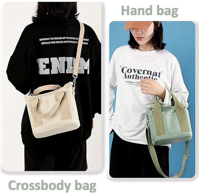 Small Tote Bag with Zipper, 2024 Canvas Multi-Pocket Crossbody Bag Shoulder Bag Satchel Hobo Bag Messenger Bag