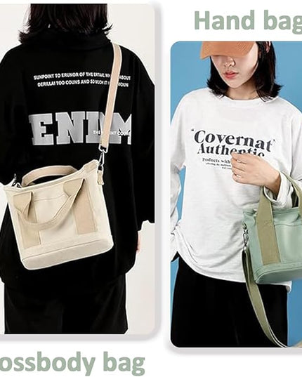 Small Tote Bag with Zipper, 2024 Canvas Multi-Pocket Crossbody Bag Shoulder Bag Satchel Hobo Bag Messenger Bag