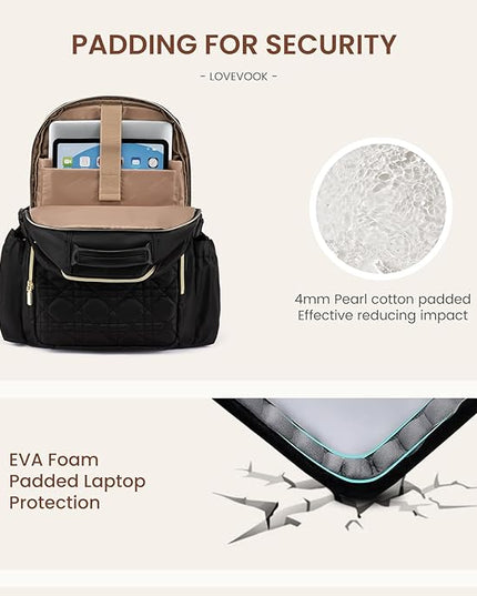 LOVEVOOK Laptop Backpack for Women with Pouch Pocket for Large Capacity Cup,15.6 Inch Teacher Nurse College Work Backpack Purse,Waterproof Laptop Bag Computer Back Pack for Travel, Nude+Wicker pattern